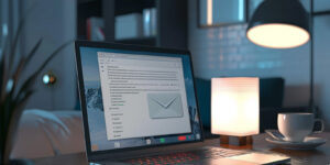 Laptop monitor showing a mail service with an open email