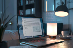 Laptop monitor showing a mail service with an open email